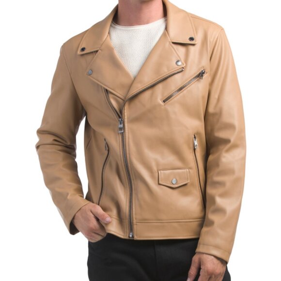 NEW GUESS Faux Leather Moto Jacket stone FOR MEN 462tn - Picture 5 of 5